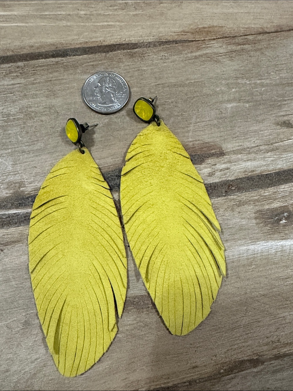 Vibrant Yellow Feather Fringe Drop Earrings